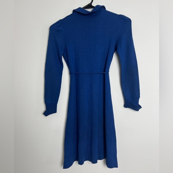 Scandinavian Style Girls Royal Blue Embroidered Pom Pom Tie Long Sleeve Dress - Picture 2 of 9